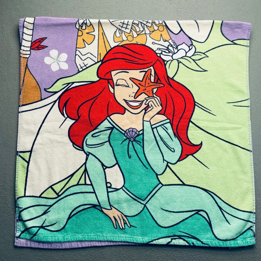 Disney Princess Ariel Moana Tiana Beach Towel 100% Cotton Purple Green 27x50